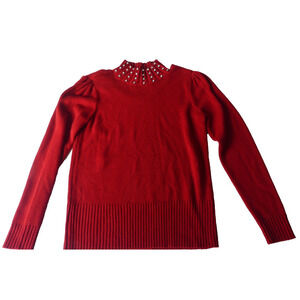 New York & Co Sweater Women's MEDIUM Rhinestone Mock Neck Y2K Open Snap Emo